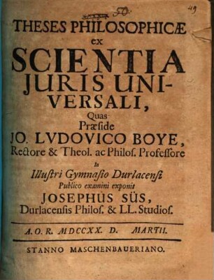 Theses philosophicae ex scientia iuris universali