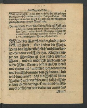 [...] Leichen-Text [...] beschrieben Sapient. Capit. 4/ v. 7-14. mit fogenden Worten/ also lautende: