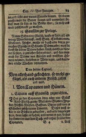 Das dritte Capitel, Von allerhand gekochten, so wohl geflügel, als auch anderm Fleisch, zahm und wild.