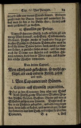 Das dritte Capitel, Von allerhand gekochten, so wohl geflügel, als auch anderm Fleisch, zahm und wild.