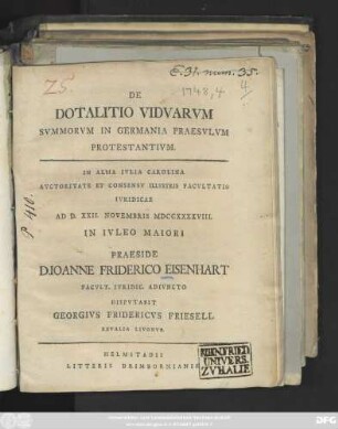 De Dotalitio Vidvarvm Svmmorvm In Germania Praesvlvm Protestantivm