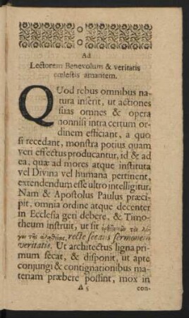 Ad Lectorem Benevolum & veritatis coelestis amantem.