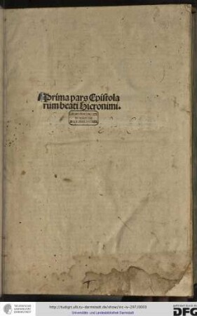Prima pars epistolarum beati Hieronimi.