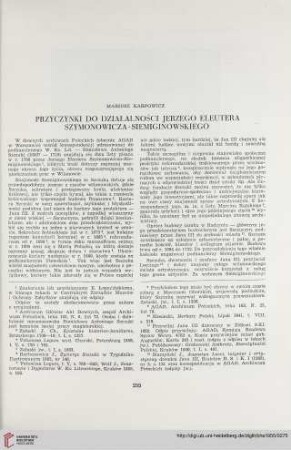 17: Przyczynki do działalności Jerzego Eleutera Szymonowicza-Siemiginowskiego