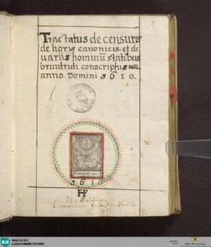 Tractatus de censuris, de horis canonicis et de variis hominum statibus - Cod. Ettenheim-Münster 159