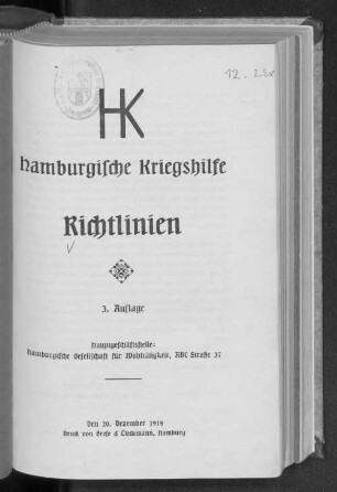 Hamburgische Kriegshilfe : Richtlinien