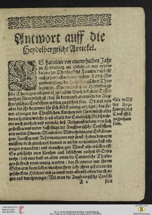 Antwort auff die Heyderbergische Artickel