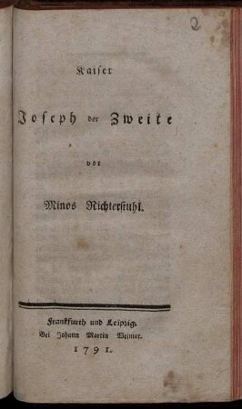 Kaiser Joseph der Zweite vor Minos Richterstuhl
