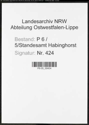 Sterberegister Standesamt Castrop-Rauxel Habinghorst