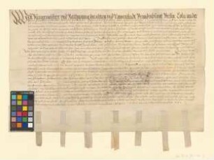 Obligation über 1000 Taler, die Heinrich v. Rohr den Städten Brandenburg (Alt- und Neustadt), Berlin, Cölln, Frankfurt (Oder), Prenzlau und Ruppin leiht.