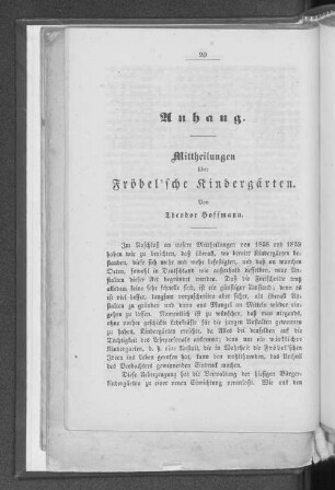 Mittheilungen über Fröbel'sche Kindergärten.