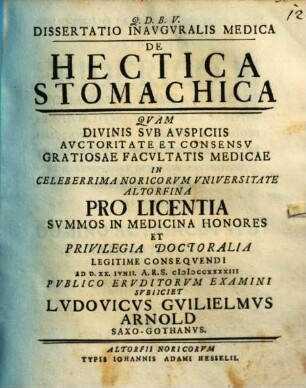 Diss. inaug. med. de hectica stomachica