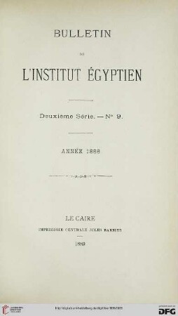 2.Ser. 9: Bulletin de l'Institut Egyptien