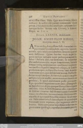 Epist. LXXXIX. Mediolanum. Ioan. Ambrosio Biffio, Suavißimo Amico, S. D.