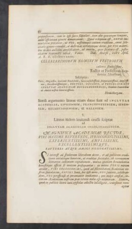 VI. Literae itidem inuitandi caussa scriptae ad Inclutam Academiam Ingolstadiensem