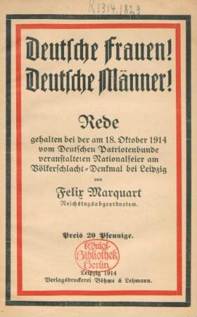 Deutsche Frauen! Deutsche Männer! : Rede