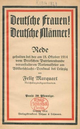 Deutsche Frauen! Deutsche Männer! : Rede