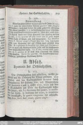 II. Absatz. Syntaxis der Ordinalzahlen.