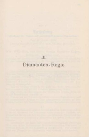 III. Diamanten-Regie