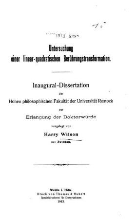 Untersuchung einer linear-quadratischen Berührungstransformation
