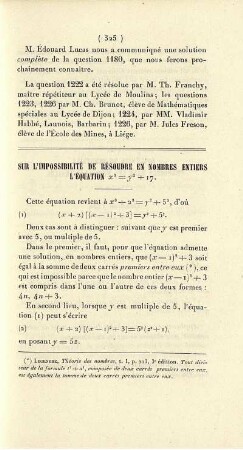 Sur l'impossibilité de résoudre en nombres entiers l'équation ...