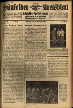 Erste Ausgabe vom Montag, den 14. Februar 1938.