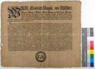 Patent von Friedrich August I. Kurfürst von Sachsen betreffend die Begnadigung von Deserteuren