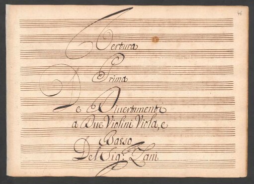 6 Overture de Divertimenti a due Violini, Viola, e Basso Del Sign: Zani