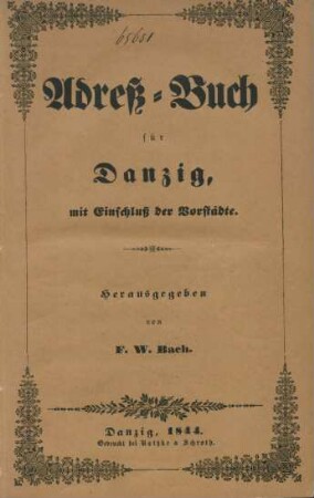 1844: Adressbuch für Danzig mit Einschluss der Vorstädte