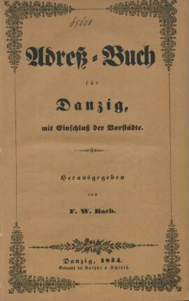 1844: Adressbuch für Danzig mit Einschluss der Vorstädte