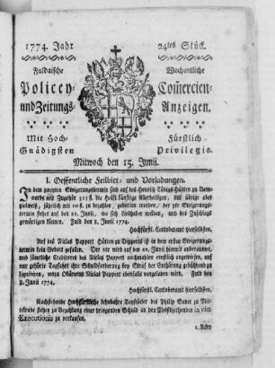 24tes Stück., Ausgabe vom 15. Juni 1774