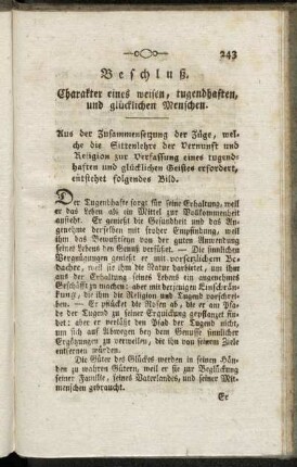 Beschluß. Charakter eines weisen, tugendhaften, und glücklichen Menschen
