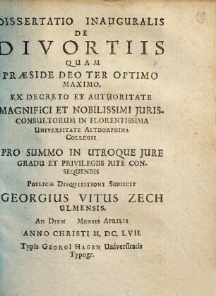 Dissertatio inauguralis de divortiis