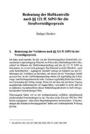 141-152, Bedeutung der Haftkontrolle nach §§ 121 ff. StPO für die Strafverteidigerpraxis