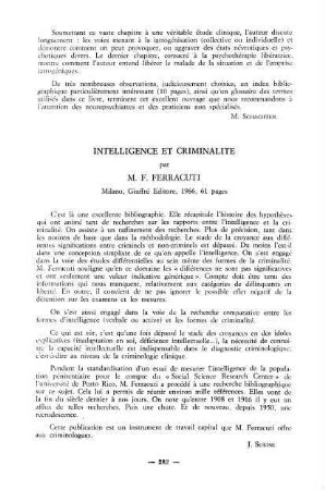 282, Intelligenza e criminalità, par Franco Ferracuti