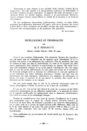 282, Intelligenza e criminalità, par Franco Ferracuti