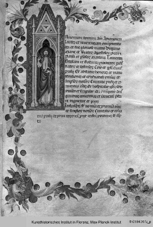 Matrikel und Statuten : Buchseite mit Christus Pantokrator und einem schreibendem Notar