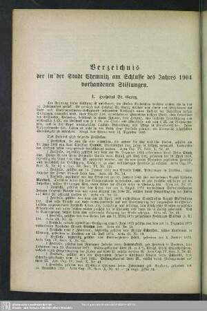 Verzeichnis der in der Stadt Chemnitz am Schlusse des Jahres 1904 vorhandenen Stiftungen