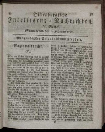 V. Stück. Sonnabends den 2. Februar 1799.
