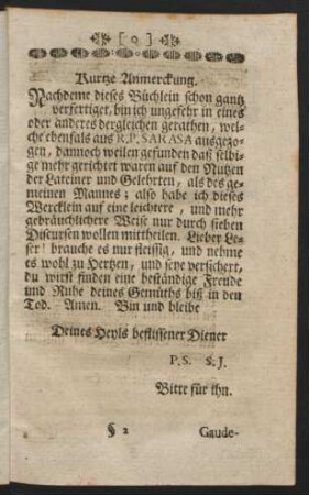 Kurtze Anmerckung.