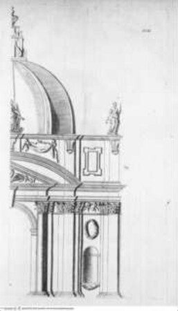 Regola de' Cinque Ordini d'Architettura (polygl.). Di M. Giacomo Barozzio da Vignola. Con la nuova aggionta di Michael-Angelo Buonaroti., Tafel XVII (Folio 66): ... Kirchenfassade, Detail