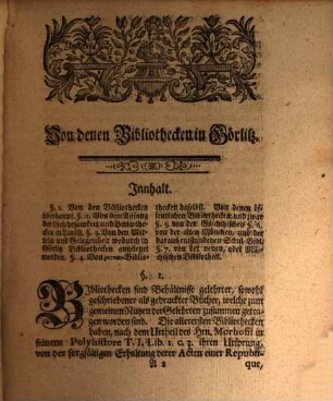 Historische Nachricht Von denen Bibliothecken in Goerlitz