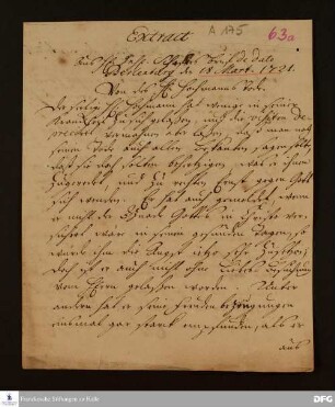 Auszug eines Briefs von Ludwig Christoph Schäfer an August Hermann Francke.