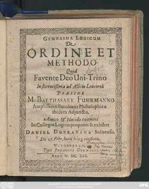 Gymnasma Logicum De Ordine Et Methodo