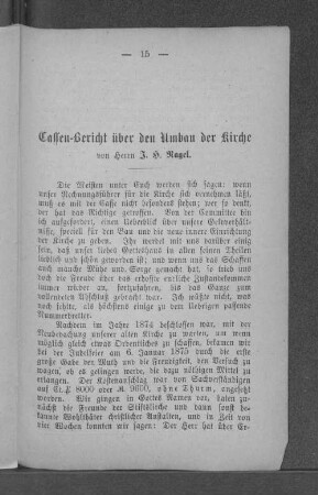 Cassen-Bericht über den Umbau der Kirche