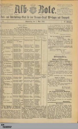 Alb-Bote : Rundschau von der Alb : Münsinger Kreiszeitung : Heimatblatt der Alb