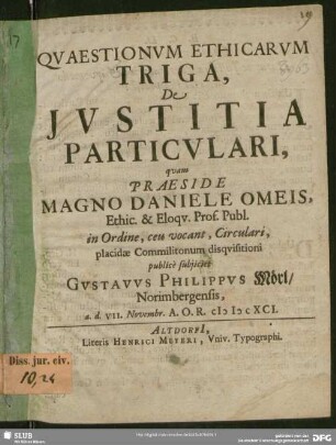 Quaestionum Ethicarum Triga, De Iustitia Particulari