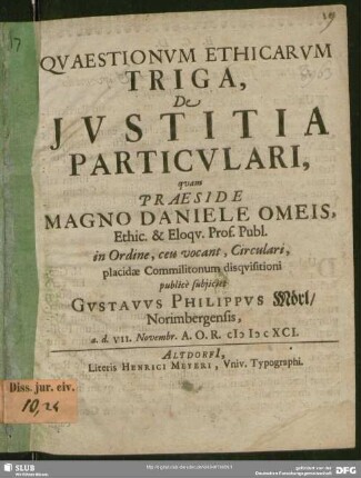 Quaestionum Ethicarum Triga, De Iustitia Particulari