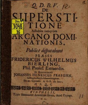De superstitione adhibita tamquam arcano dominationis