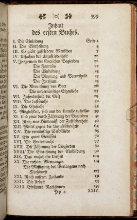 Inhalt des ersten Buches. Inhalt des andern Buches.